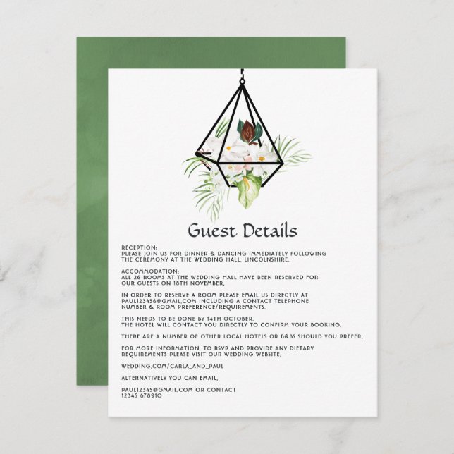  Rustic Pastel Floral Terrarium Garden Wedding Enclosure Card (Front/Back)