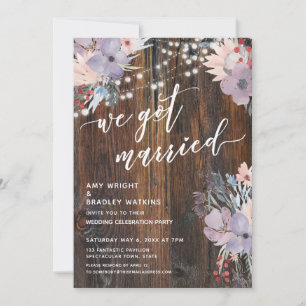 Rustic Pastel Flowers & Lights We Got Married Invitation