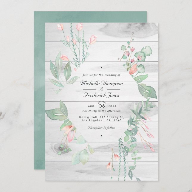 Rustic Pastel Greenery Country Garden Wedding Invitation (Front/Back)