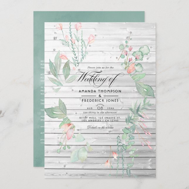 Rustic Pastel Greenery Country Garden Wedding Invitation (Front/Back)