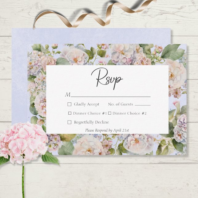 Rustic Pastel Hydrangea Floral Monogram Periwinkle RSVP Card (Creator Uploaded)