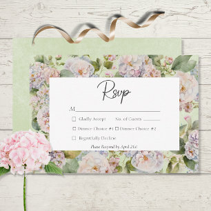 Rustic Pastel Hydrangea Floral Monogram Sage Green RSVP Card
