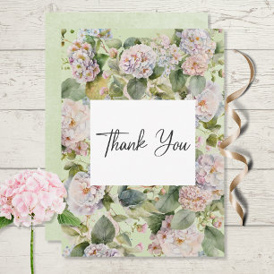Rustic Pastel Hydrangea Floral Monogram Sage Green Thank You Card