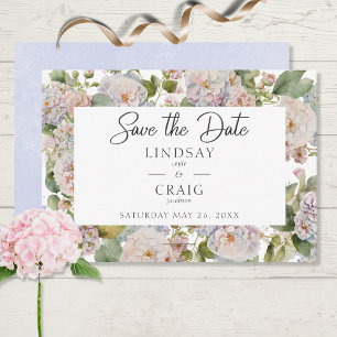 Rustic Pastel Hydrangea Floral Monogram White Save The Date