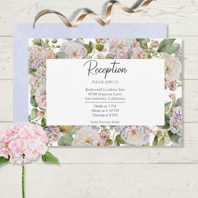 Rustic Pastel Hydrangea Floral Peri Reception Enclosure Card (Creator Uploaded)