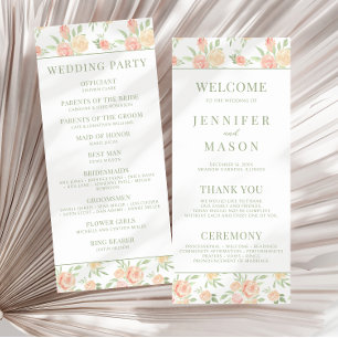 Rustic pastel orange green flower wedding program