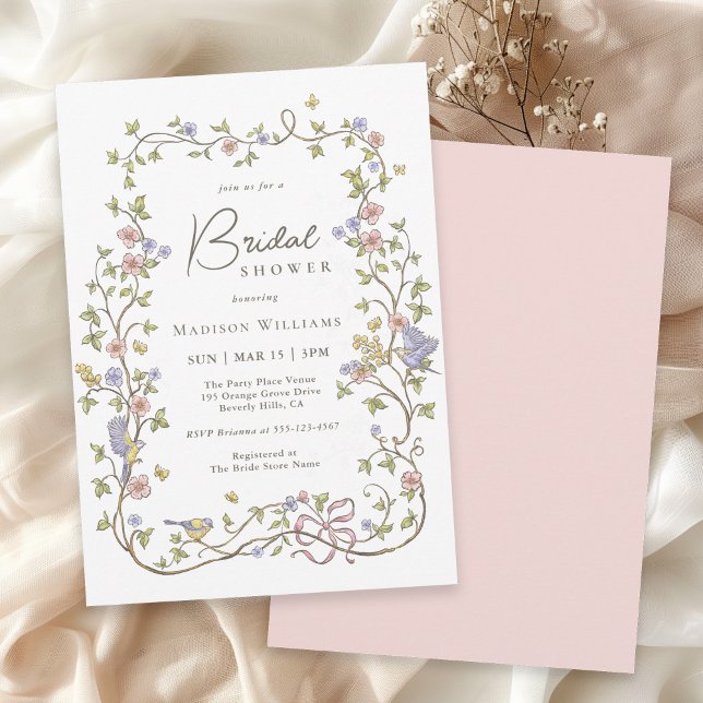 Rustic Pastel Wildflowers Botanical Bridal Shower Invitation (Available in both printed and instant download digital formats.)