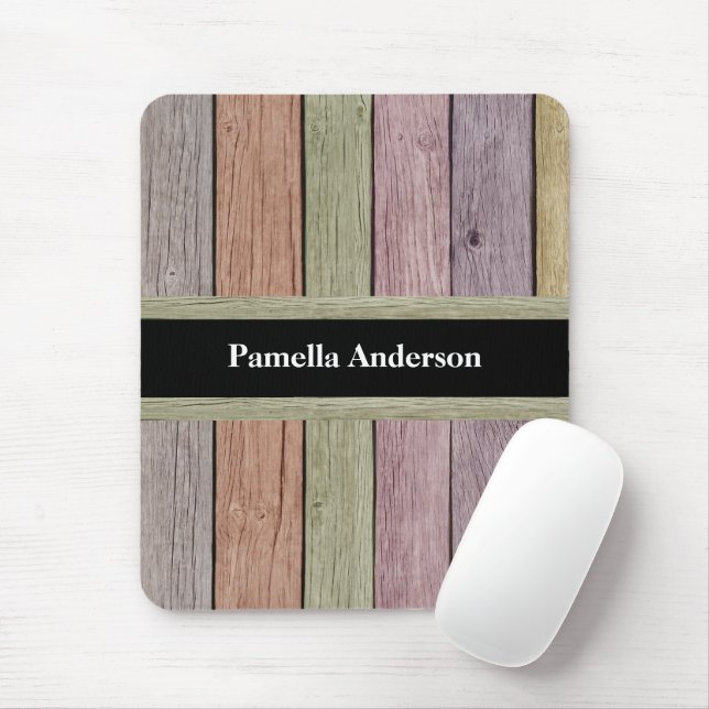 Rustic Pastel Wood Plank Customisable Name  Mouse Pad (With Mouse)