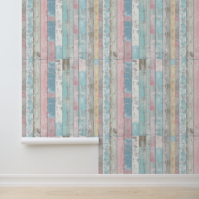 Rustic Pastel Wood Plank Wallpaper (Application)