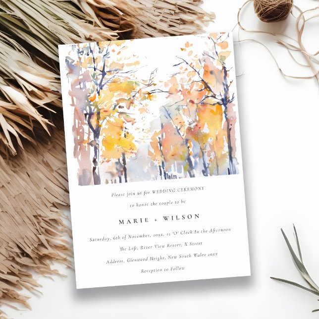 Rustic Pastel Yellow Autumn Fall Landscape Wedding Invitation (Creator Uploaded)