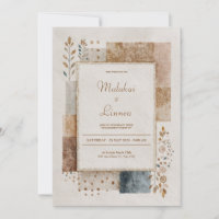 Rustic Patchwork Burlap Gold Foil Folk Wedding
