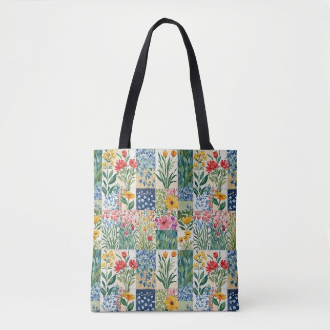 Rustic Patchwork Floral Botanical Garden Pretty Tote Bag (Front)