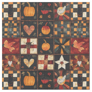 Rustic Patchwork Folk Art Autumn Quilt Pattern Fabric