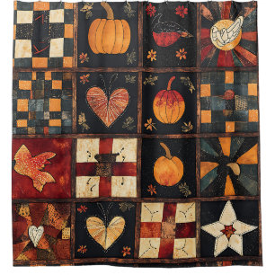 Rustic Patchwork   Folk Art Autumn Quilt Pattern Shower Curtain