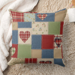 Rustic Patchwork Hearts Picnic Pattern (4) Cushion