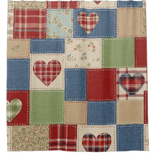 Rustic Patchwork Hearts Picnic Pattern (4) Shower Curtain