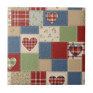 Rustic Patchwork Hearts Picnic Pattern (4) Tile
