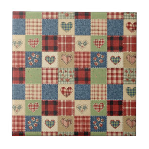 Rustic Patchwork Hearts Picnic Pattern (5) Tile