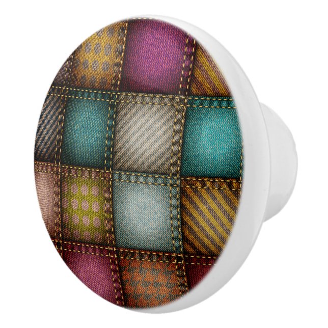Rustic Patchwork Image Ceramic Knob (Right)