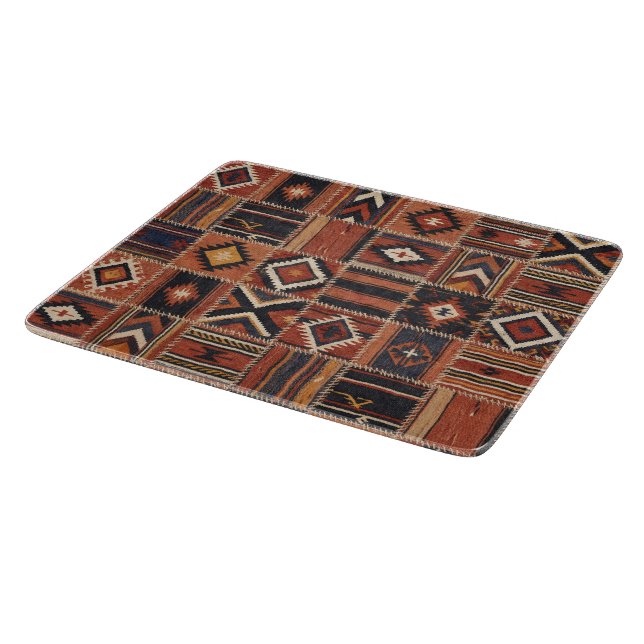 Rustic Patchwork Kilim Geometric Tapestry Cutting Board (Corner)