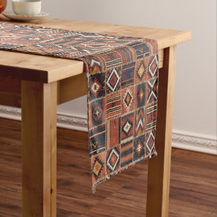 Rustic Patchwork Kilim Geometric Tapestry Short Table Runner