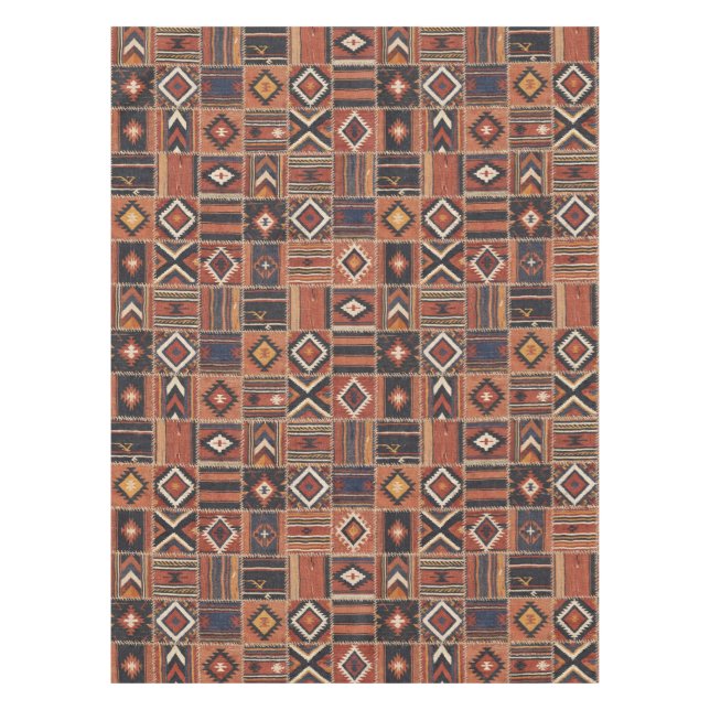 Rustic Patchwork Kilim Geometric Tapestry Tablecloth (Front)