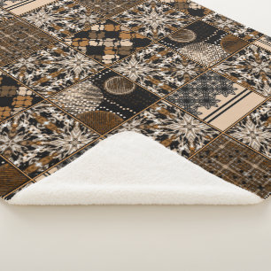 Rustic patchwork pattern sherpa blanket