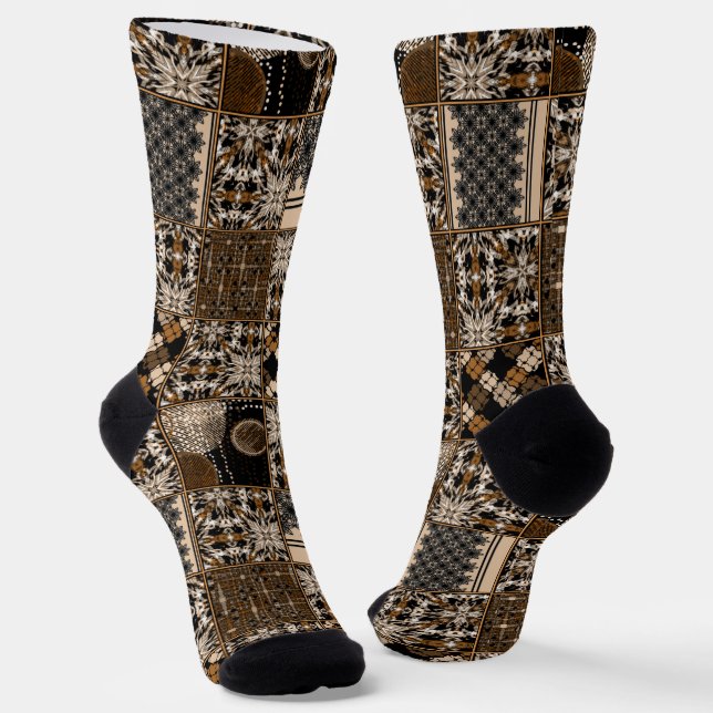 Rustic patchwork pattern socks (Angled)