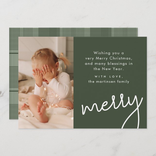 Rustic Patchwork Plaid Merry Christmas Photo Holiday Card (Front/Back)