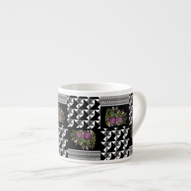 Rustic, patchwork, roses espresso cup (Front Right)