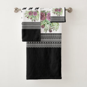 Rustic, patchwork, roses, geometric, patchwork, ap bath towel set