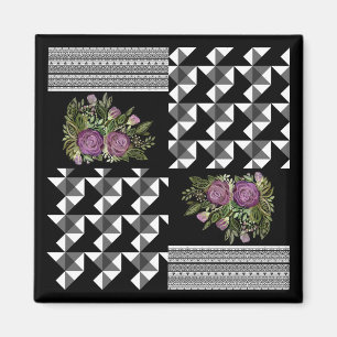 Rustic, patchwork, roses magnet