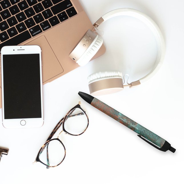 Rustic Patina Copper Monogrammed Black Ink Pen (Creator Uploaded)