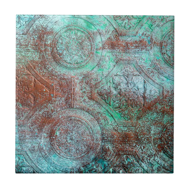 Rustic Patina Copper With Turquoise  Tile (Front)