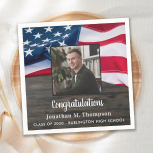 Rustic Patriotic American Flag Military Graduation Napkin