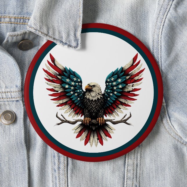 Rustic patriotic American/USA bald eagle 6 Cm Round Badge (In Situ)