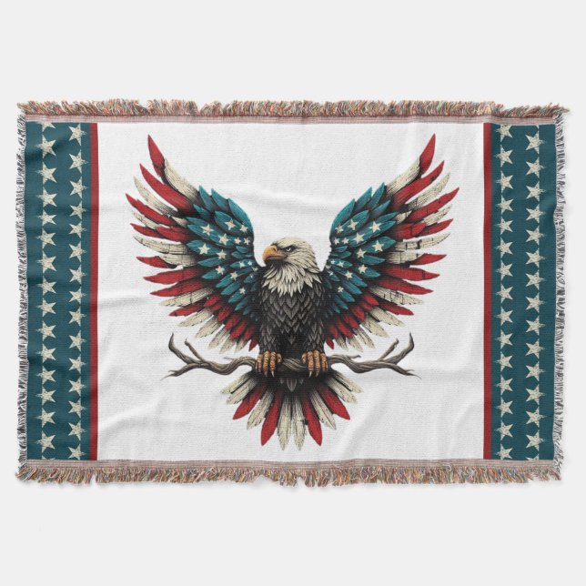 Rustic patriotic American/USA bald eagle Throw Blanket (Front)
