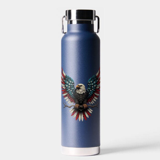 Rustic patriotic American/USA bald eagle Water Bottle (Front)