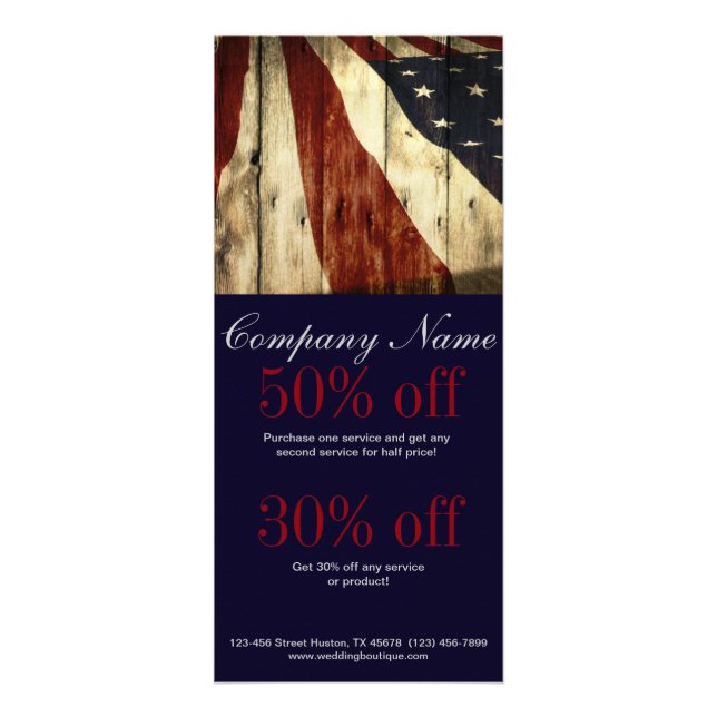 Rustic Patriotic American Wooden Construction Rack Card (Front)
