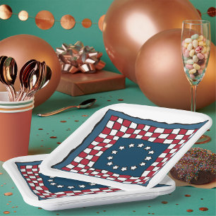 Rustic Patriotic Americana Quilt Pattern USA Art  Paper Plate