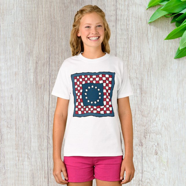 Rustic Patriotic Americana Quilt Pattern USA Art  T-Shirt (Creator Uploaded)