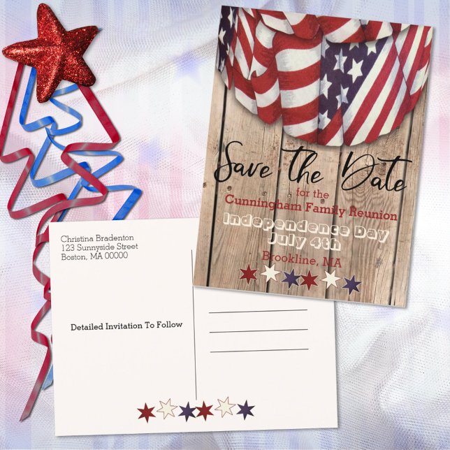 Rustic Patriotic Family Reunion Save The Date Announcement Postcard (Creator Uploaded)