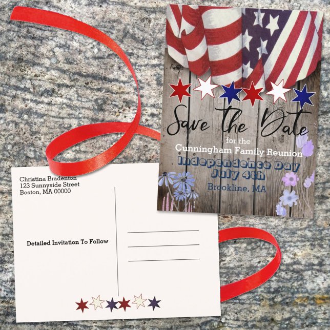 Rustic Patriotic Family Reunion Save The Date  Announcement Postcard (Creator Uploaded)
