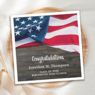 Rustic Patriotic Graduation American Flag Military Napkin