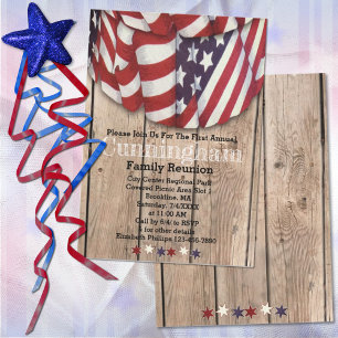 Rustic Patriotic Red White Blue Birthday Invitation