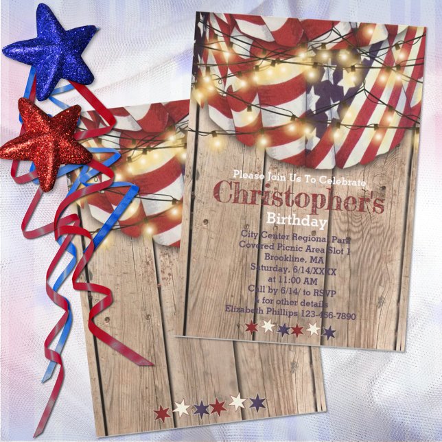 Rustic Patriotic Red White Blue Birthday Invitation (Creator Uploaded)