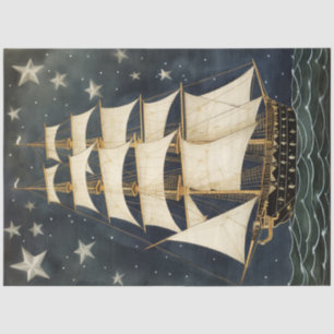 Rustic Patriotic Tall Ship Stars Decoupage Tissue Paper