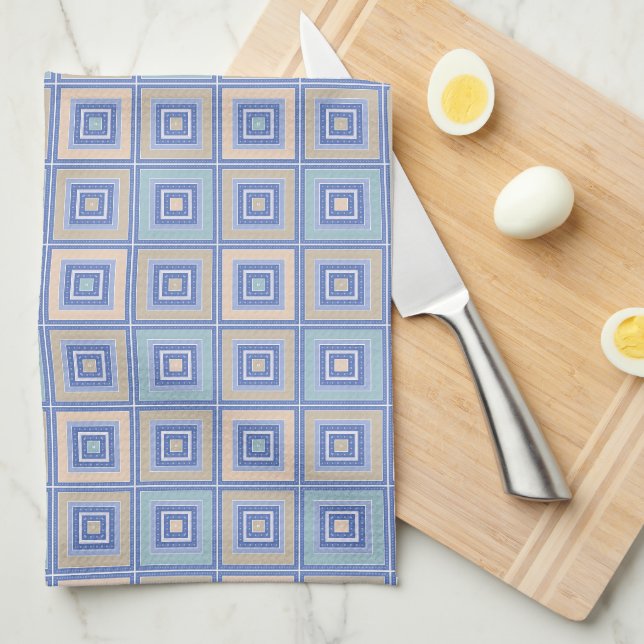 Rustic pattern of squares in patchwork style  tea towel (Quarter Fold)