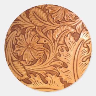 Rustic pattern western country tooled leather classic round sticker