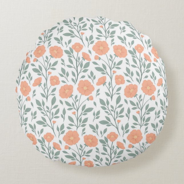 Rustic pattern with pink flowers  round cushion (Front)